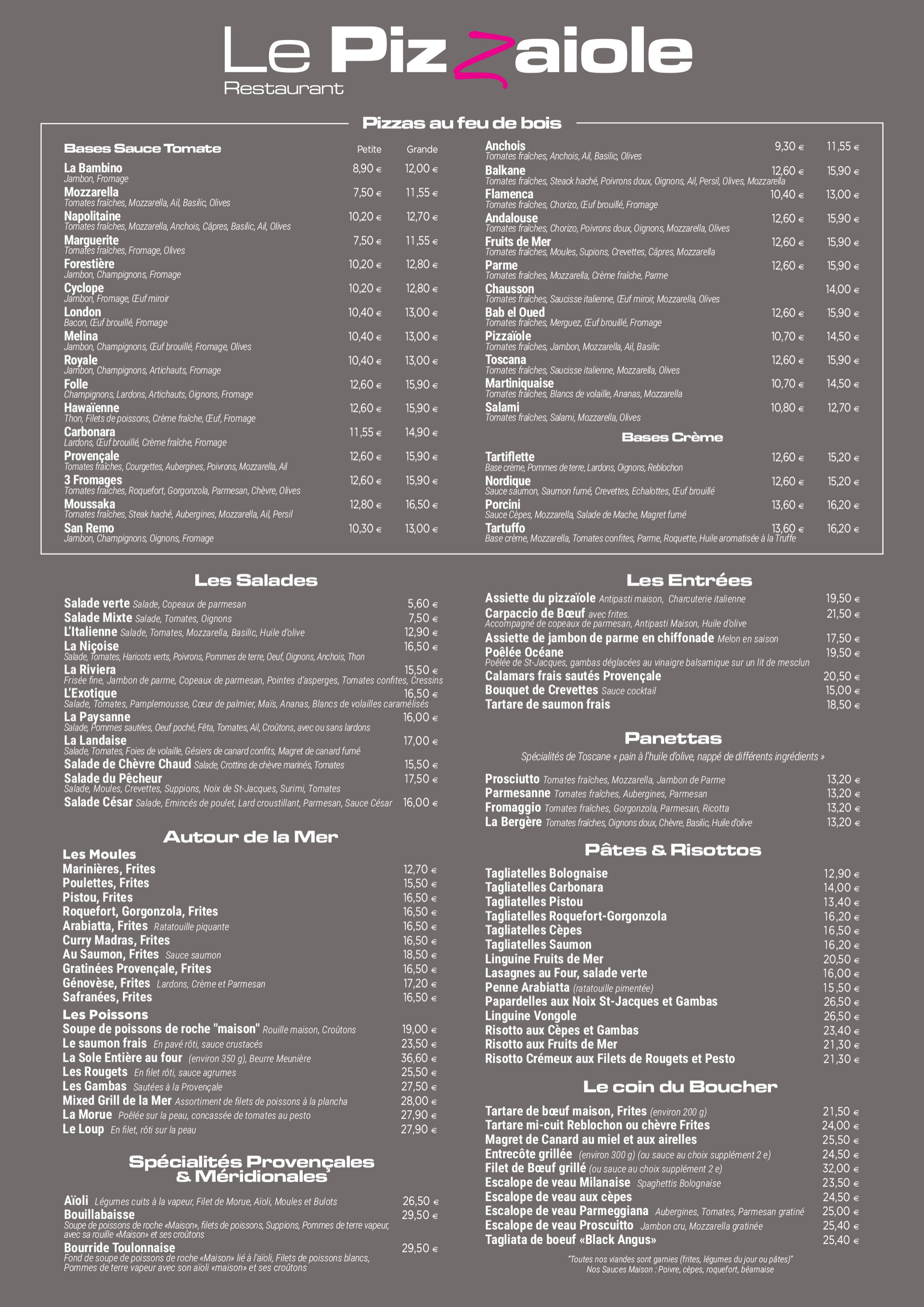Carte QR - Le Pizzaiole - Restaurant Cavalaire